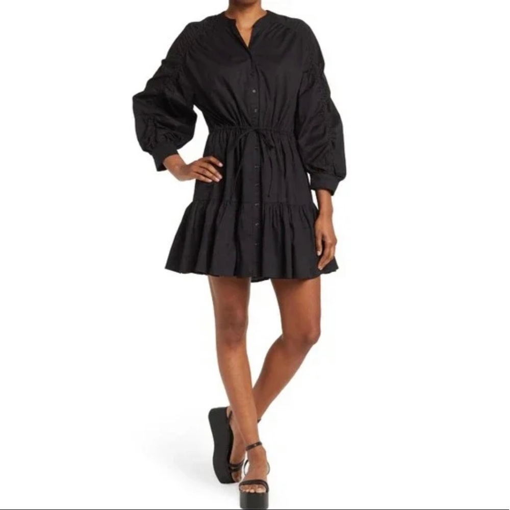 ASTR the Label Black Ruched Mini Shirtdress